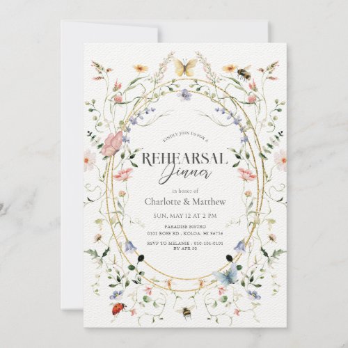 Wildflower Butterfly Bee Rehearsal Dinner Invitation