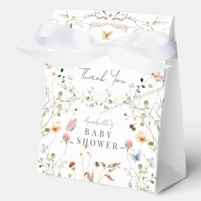 Wildflower Butterfly Bee Watercolor Baby Shower Favor Boxes (Front)