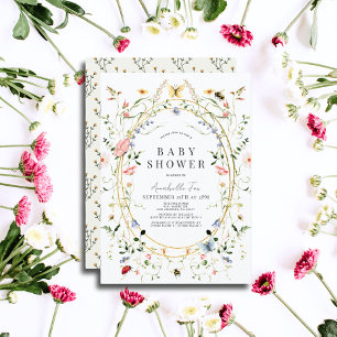 Wildflower Butterfly Bee Watercolor Baby Shower Invitation