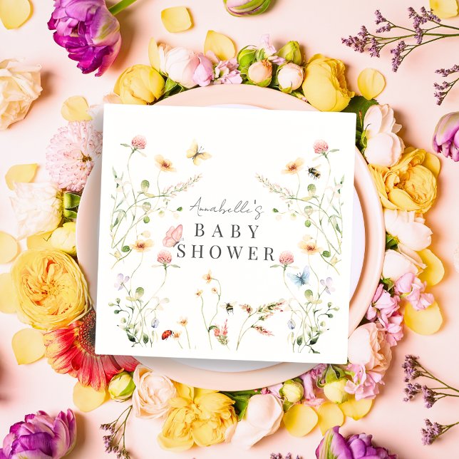 Wildflower Butterfly Bee Watercolor Baby Shower Napkins (Creator Uploaded)