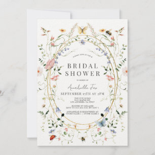 Wildflower Butterfly Bee Watercolor Bridal Shower Invitation