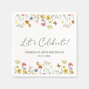 Wildflower Butterfly Boho Let's Celebrate Birthday Napkins
