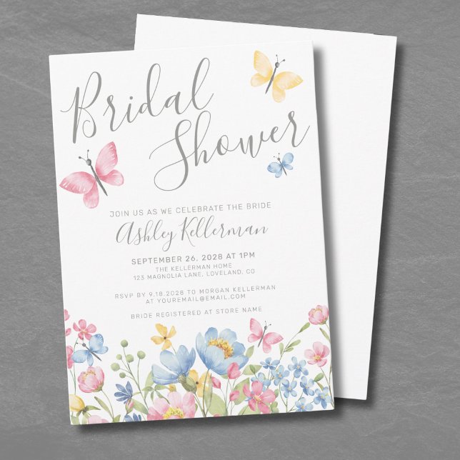 Wildflower Butterfly Bridal Shower Invitation (Watercolor Wildflower Butterfly Bridal Shower Invitation)