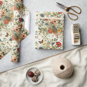 Wildflower & Butterfly Decoupage: Vintage Art Wrapping Paper