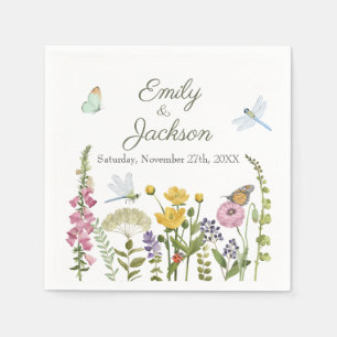 Wildflower Butterfly Dragonfly Watercolor Wedding Napkins