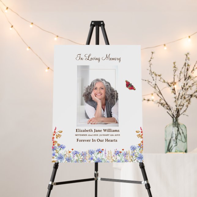 Wildflower & Butterfly Funeral Memorial Photo  Foam Board (In Situ (Stand))