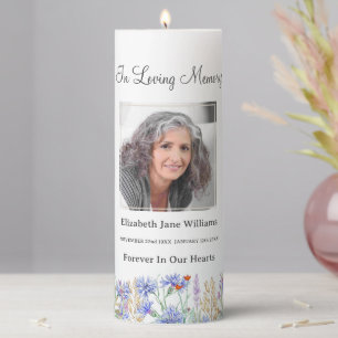 Wildflower & Butterfly Funeral Memorial Photo Pillar Candle