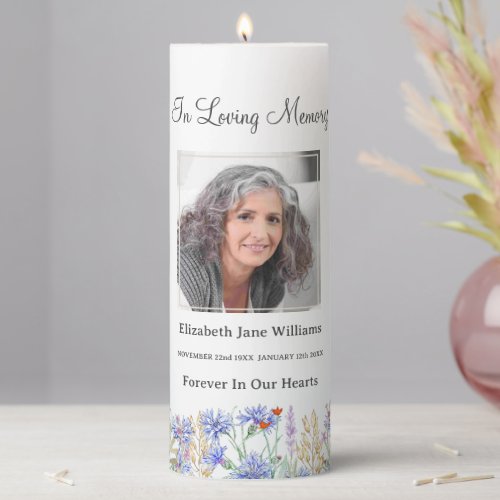 Wildflower  Butterfly Funeral Memorial Photo  Pillar Candle