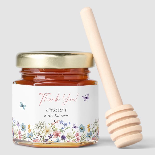 Wildflower Butterfly Garden Baby Shower Honey Jar Favors (Front)