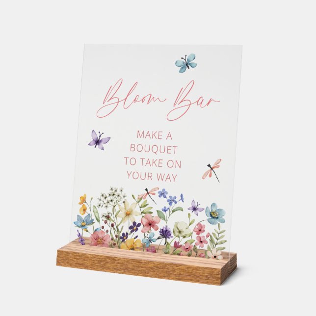 Wildflower Butterfly Garden Bloom Bar Acrylic Sign (Angle)
