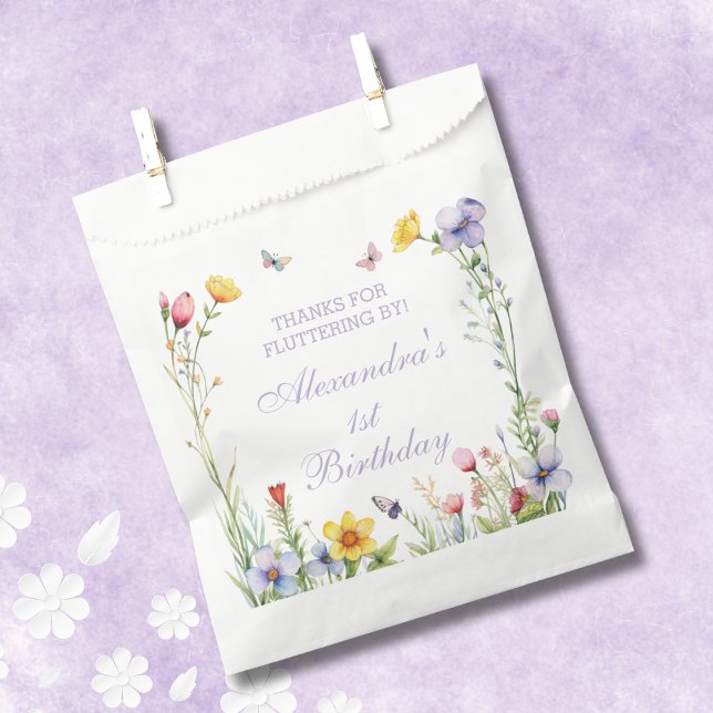 Wildflower Butterfly Girl 1st Birthday Favor Bag (Creator Uploaded)