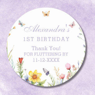 Wildflower Butterfly Girl 1st Birthday Thank You  Classic Round Sticker