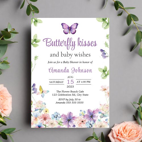 Wildflower Butterfly Girl Baby Shower Invitation