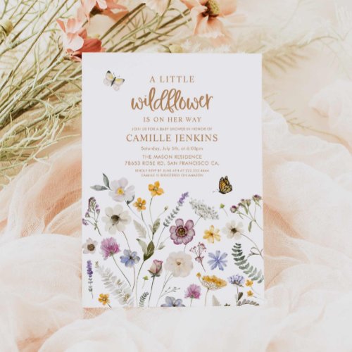 Wildflower Butterfly Girl Baby Shower Invitation