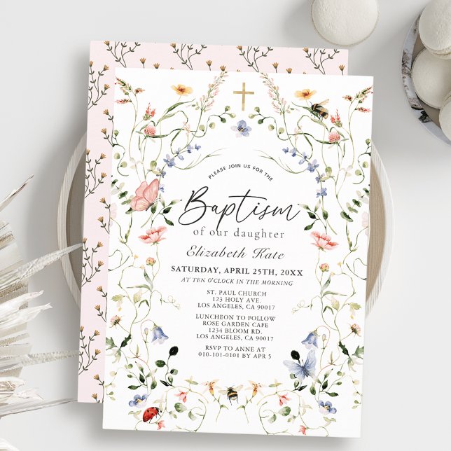 Wildflower & butterfly Girl Baptism Invitation (Creator Uploaded)
