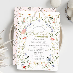 Wildflower & butterfly Girl First Holy Communion Invitation