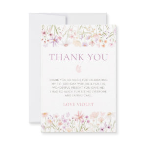 Wildflower Butterfly Girls 1st Birthday Thank You Card