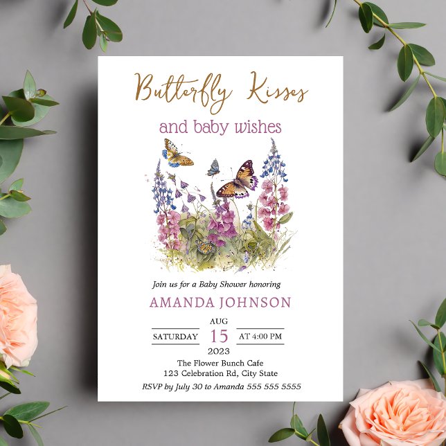 Wildflower Butterfly Kisses Baby Shower Invitation (Creator Uploaded)
