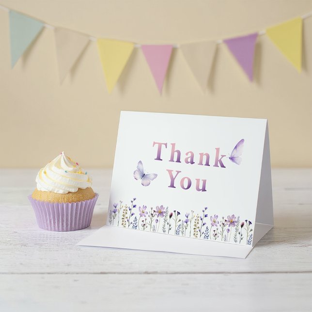 Wildflower Butterfly Purple Thank You Card (Thank you card)