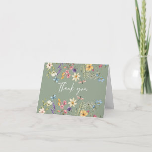 Wildflower & Butterfly Sage Green Bridal Shower Thank You Card