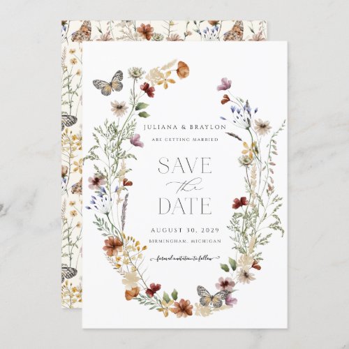 Wildflower Butterfly Simple Floral  Save The Date