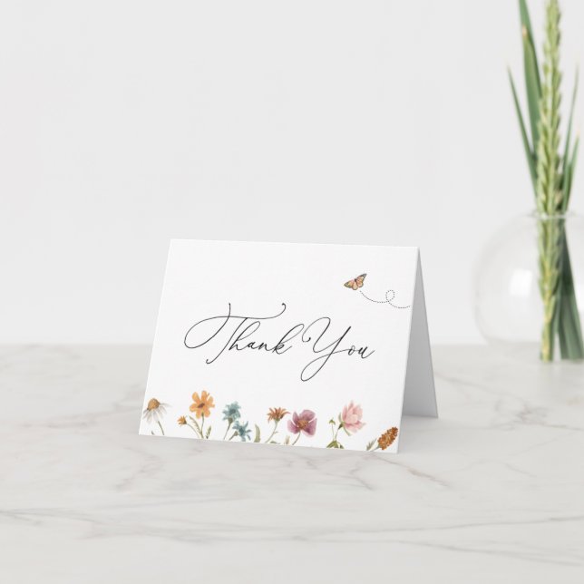 Wildflower Butterfly Thank You  Note Card (Front)