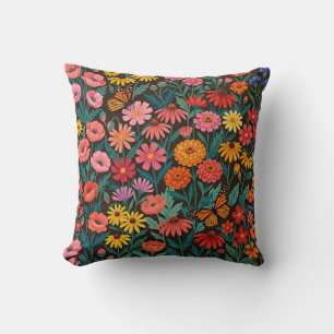 Wildflower & Butterfly Throw Pillow