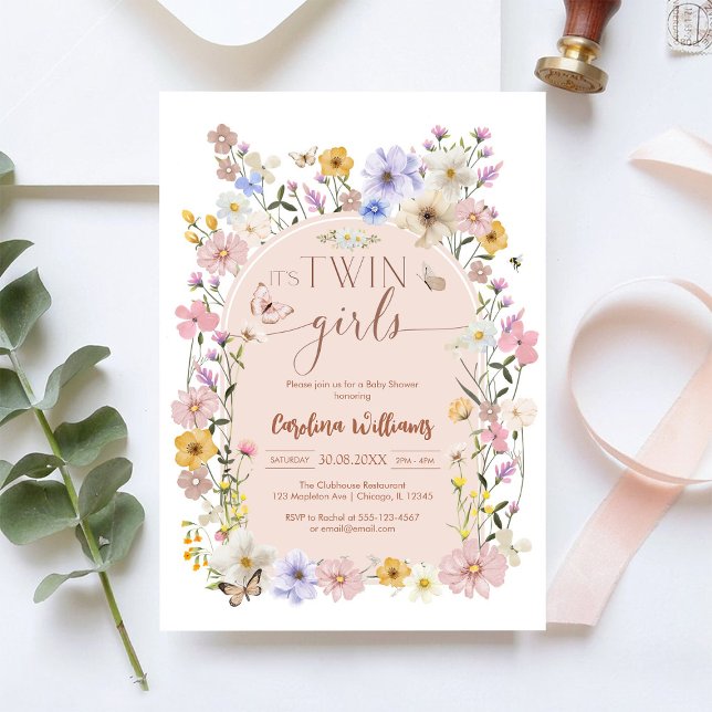 Wildflower Butterfly TWIN Girl Baby Shower Invitation (Creator Uploaded)