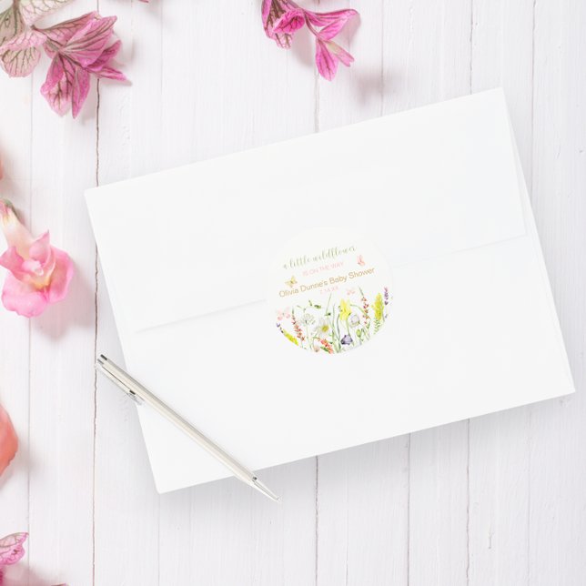 Wildflower Butterfly Watercolor Baby Shower Classic Round Sticker (Creator Uploaded)