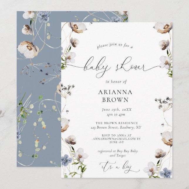 Wildflower Calligraphy Baby Shower Invitation (Front/Back)