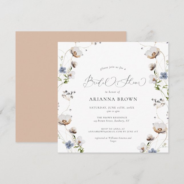 Wildflower Calligraphy Bridal Shower Invitation (Front/Back)