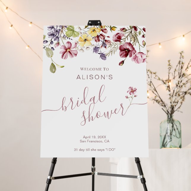 Wildflower Calligraphy Bridal Shower Welcome Sign (In Situ (Stand))