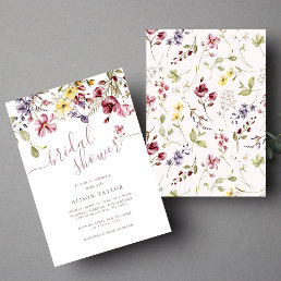 Wildflower Calligraphy Mauve Bridal Shower  Invitation