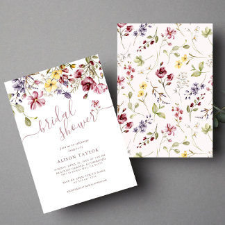 Wildflower Calligraphy Mauve Bridal Shower Invitation