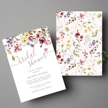 Wildflower Calligraphy Mauve Bridal Shower  Invitation by DesignsByElina at Zazzle