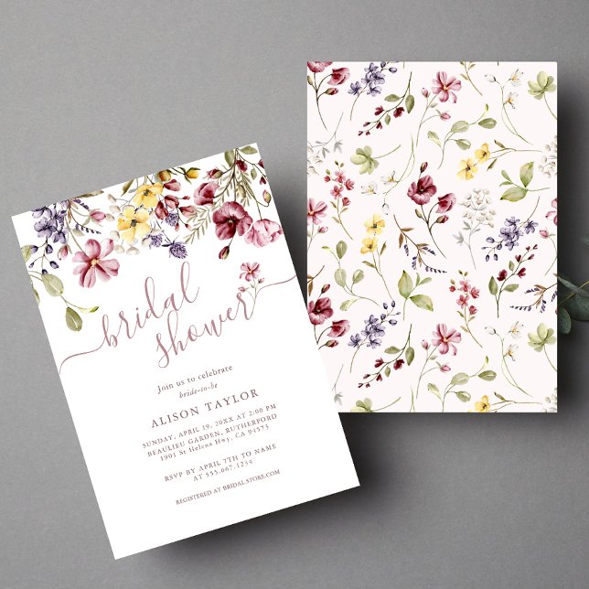 Wildflower Calligraphy Mauve Bridal Shower  Invitation (Creator Uploaded)