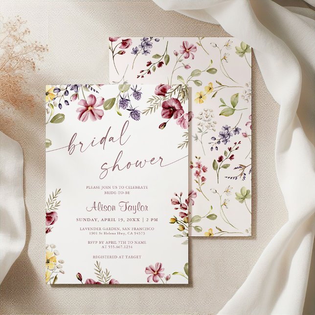 Wildflower Calligraphy Mauve Bridal Shower Invitation (Creator Uploaded)