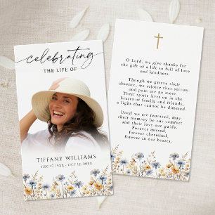 Wildflower Celebration of Life Cross Prayer Card