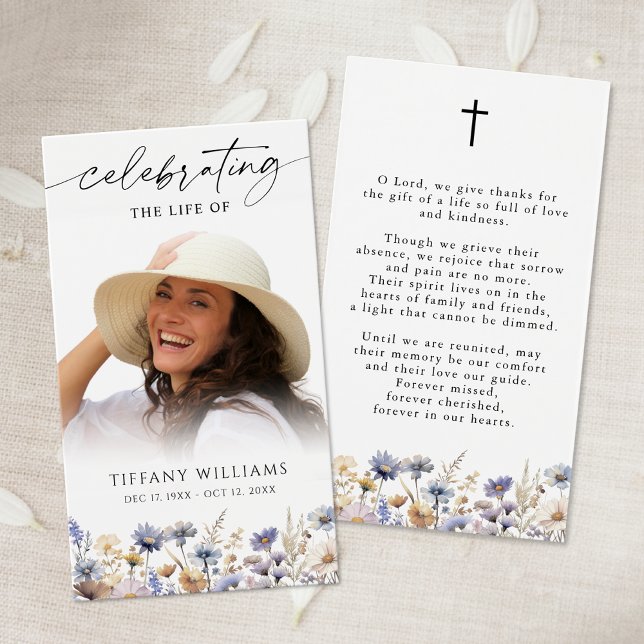 Wildflower Celebration of Life Cross Prayer Card (Creator Uploaded)