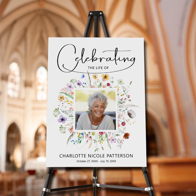 Wildflower Celebration of Life of Photo Memorial Foam Board (Celebrating the Life of Photo Memorial Funeral Foam Board Sign)