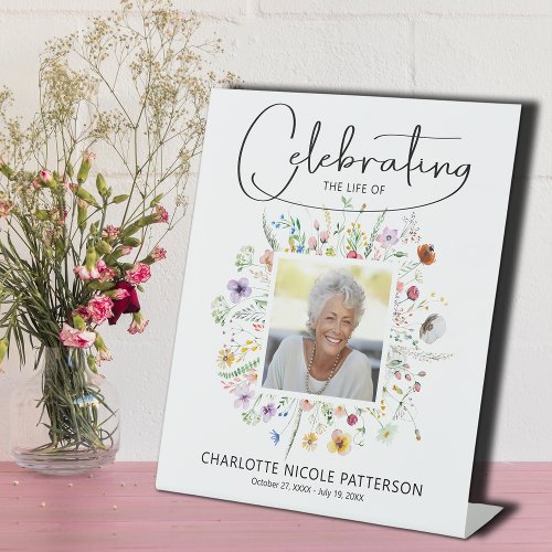 Wildflower Celebration of Life of Photo Memorial Pedestal Sign