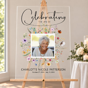 Wildflower Celebration of Life Photo Memorial Acrylic Sign