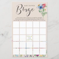 Wildflower Charm Baby Shower Bingo Game