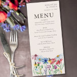Wildflower Charm Country Floral Wedding Menu<br><div class="desc">Wildflower wedding menu card with watercolor wild flowers. This rustic country botanical design has a pretty border of wildflowers including daisy poppy cornflower coneflower buttercup seedhead and clover. An elegant modern floral with bohemian garden theme. Please browse my store in the Wildflower Charm collection,  for matching items.</div>