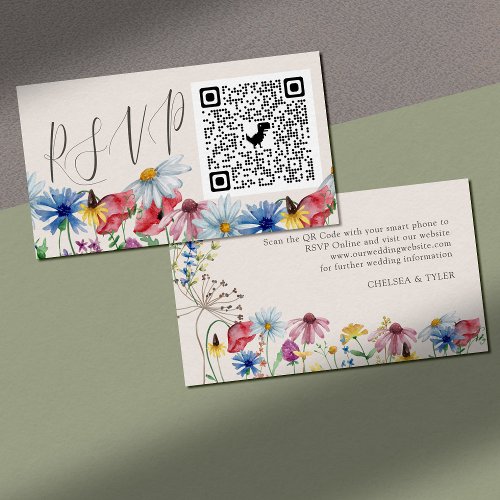 Wildflower Charm Online RSVP QR Code Wedding Enclosure Card