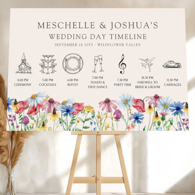 Wildflower Charm Wedding Day Timeline Sign Board (Wedding Day Timeline Sign from the Wildflower Charm wedding collection by Darling & May)