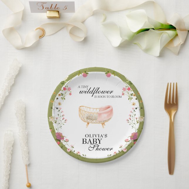 Wildflower Chic Boho Floral Baby Crib Shower Paper Plates (Wedding)