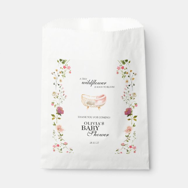 Wildflower Chic Boho Floral Baby Shower Souvenir Favor Bag (Front)