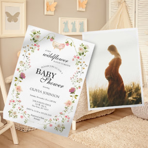 Wildflower Chic Boho Floral Gender Neutral Photo Invitation
