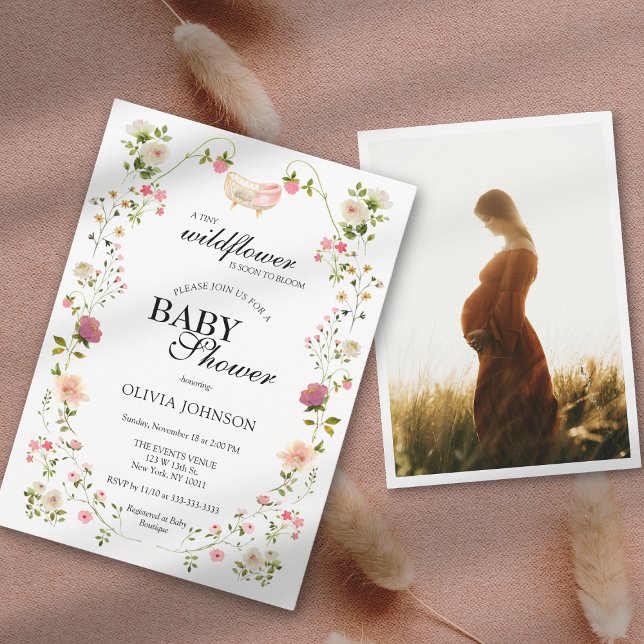 Wildflower Chic Boho Floral Gender Neutral Photo Invitation (Creator Uploaded)
